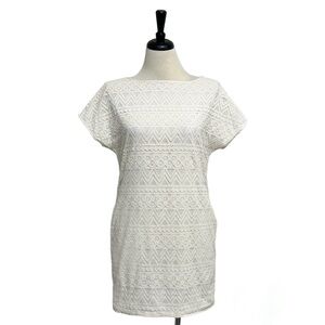 Armani Exchange Ivory Lace Lined Pullover Extended Shoulder Short Sleeve Dress 8